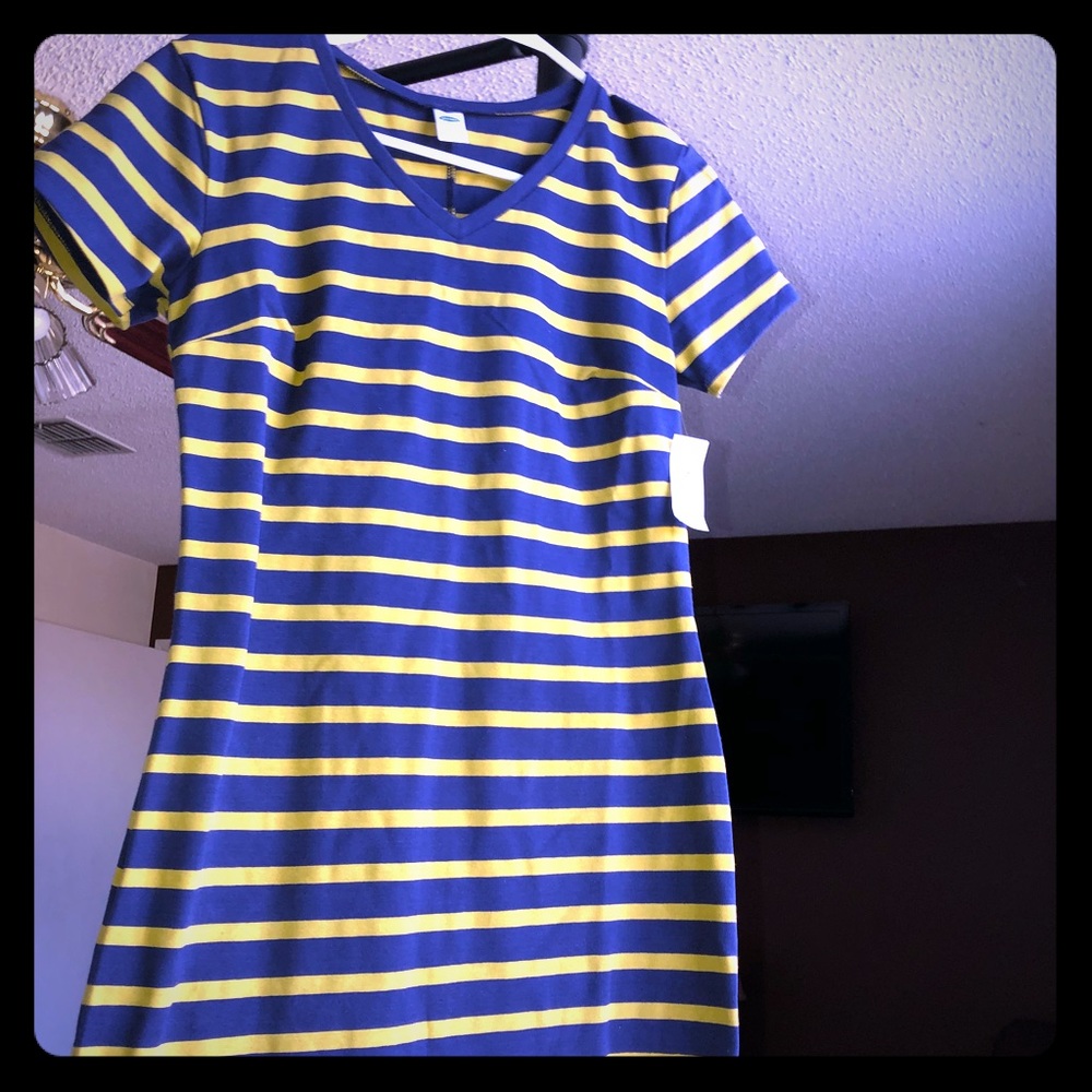NWT T-shirt dress.  Navy blue and yellow.